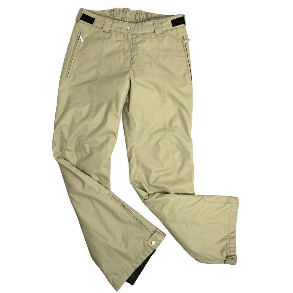 Descente Insulated Ski Snow Pants 8 Tan Ankle Zip Pockets Adjustable Waist Snap